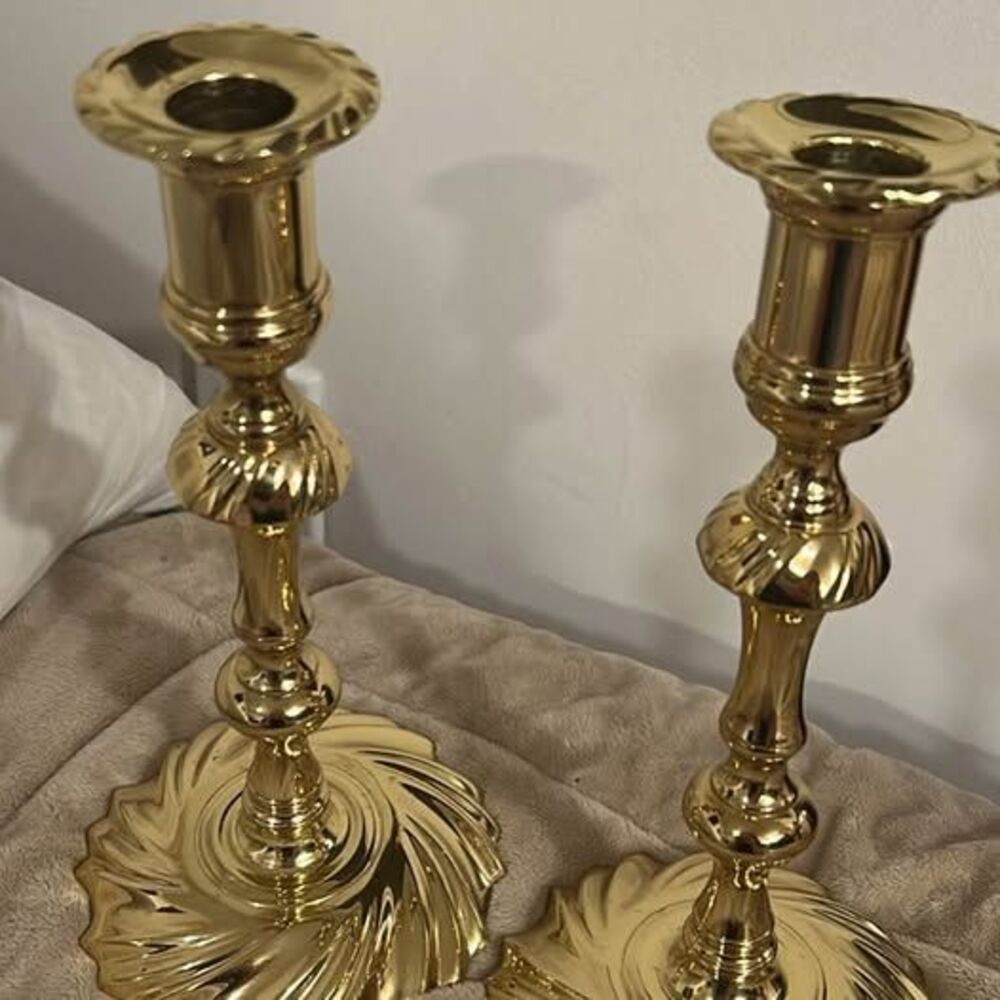 Pair of Vintage Baldwin Brass Spiral Candlestick Holders Queen Anne Style | Set